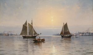 Ships at Sea Sunset by Edward Moran