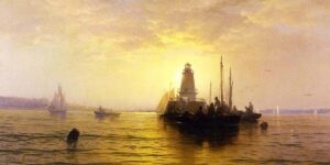 Ships at Sea Sunset by Edward Moran