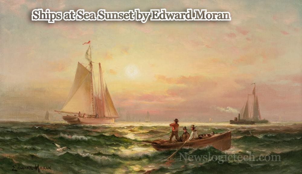 Ships at Sea Sunset by Edward Moran